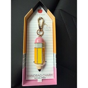 True To Form Pencil Handbag Charm Keychain Rhinestone Gold Tone Teacher Gift NIB